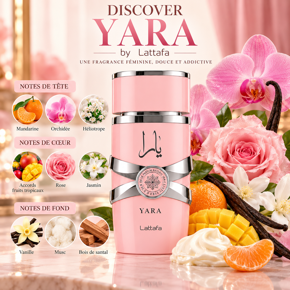 Yara Rose Lattafa 100 ml | Parfum seul ou avec chouchou