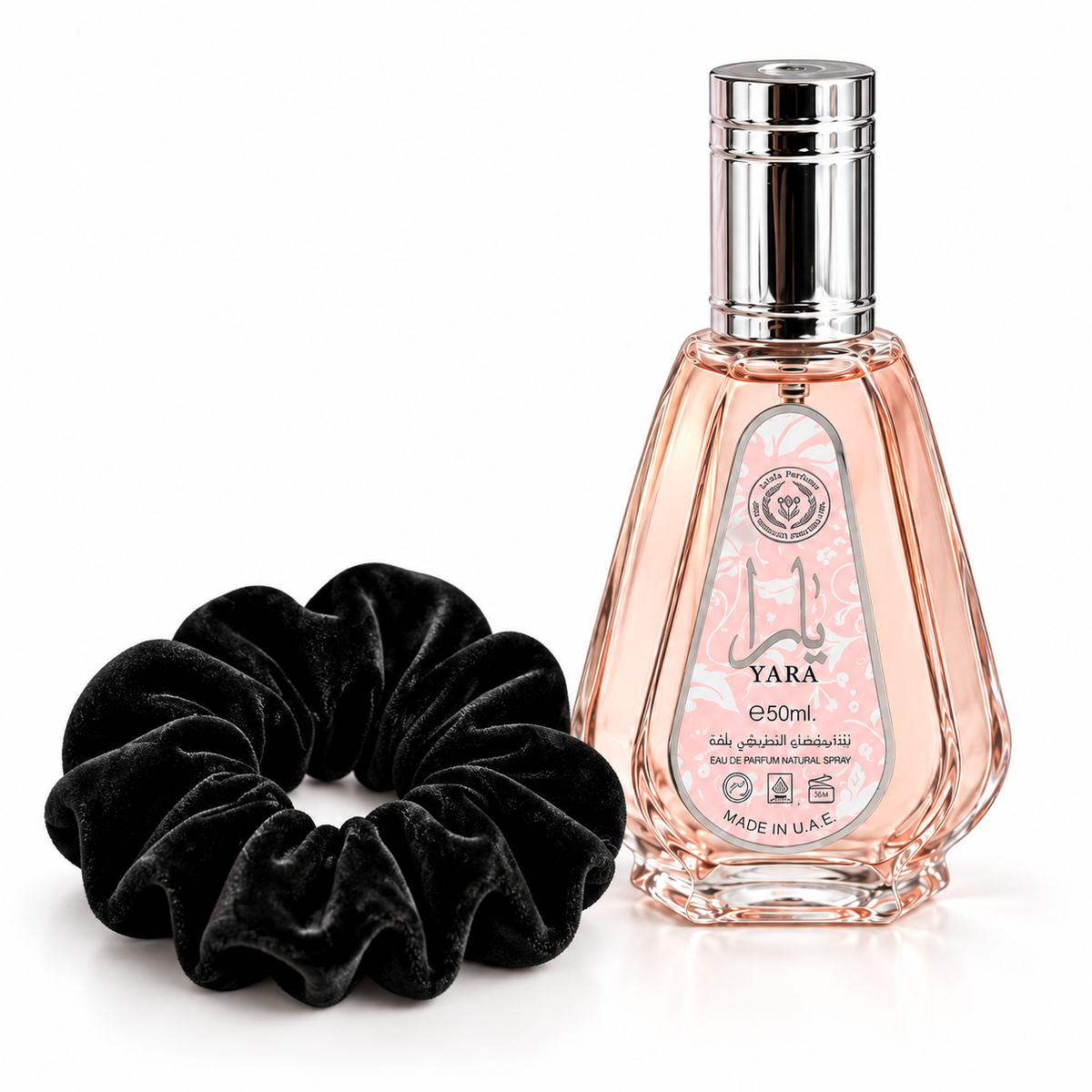 Coffret Cadeau Yara Rose Lattafa 50ml + Chouchou au choix – Satin Rose ou Velours Noir