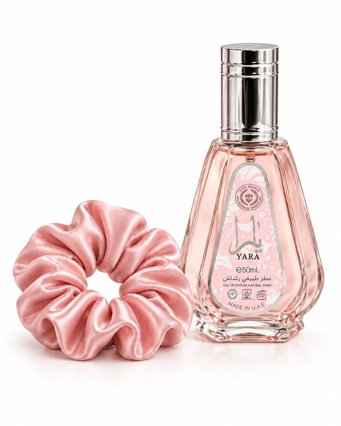 Coffret Cadeau Yara Rose Lattafa 50ml + Chouchou au choix – Satin Rose ou Velours Noir